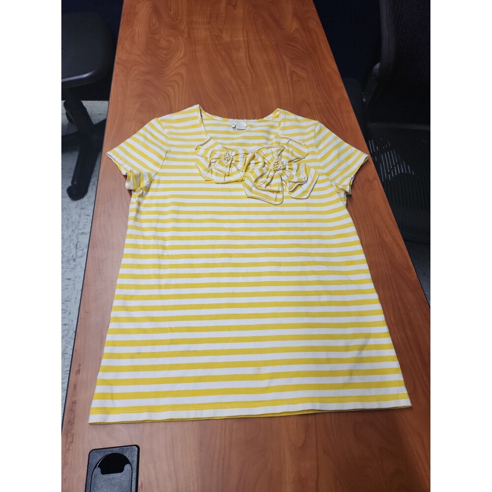 Kate Spade New York Yellow & White Striped Shirt w/ Flowers Size M
